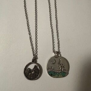 Silver Mountain and Tree Pendant Necklace Set